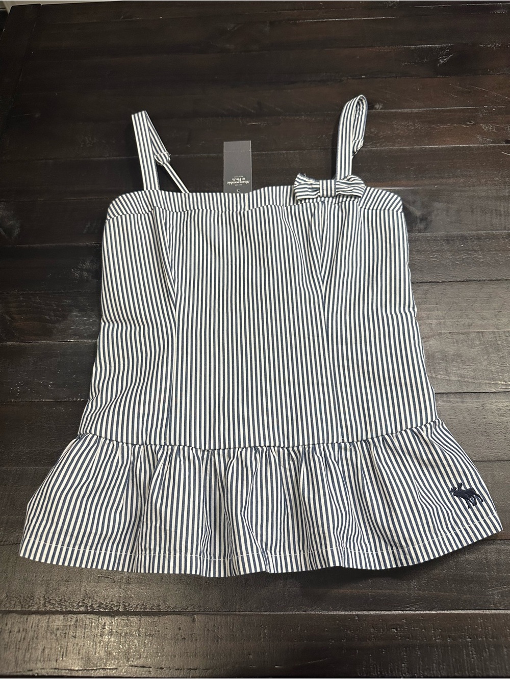 A&F Striped Navy & White Ruffle Tank Top